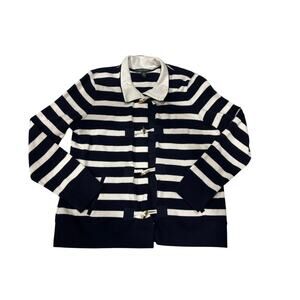 Lauren Ralph Lauren Navy & White Striped Rope Toggle Cardigan SZ L